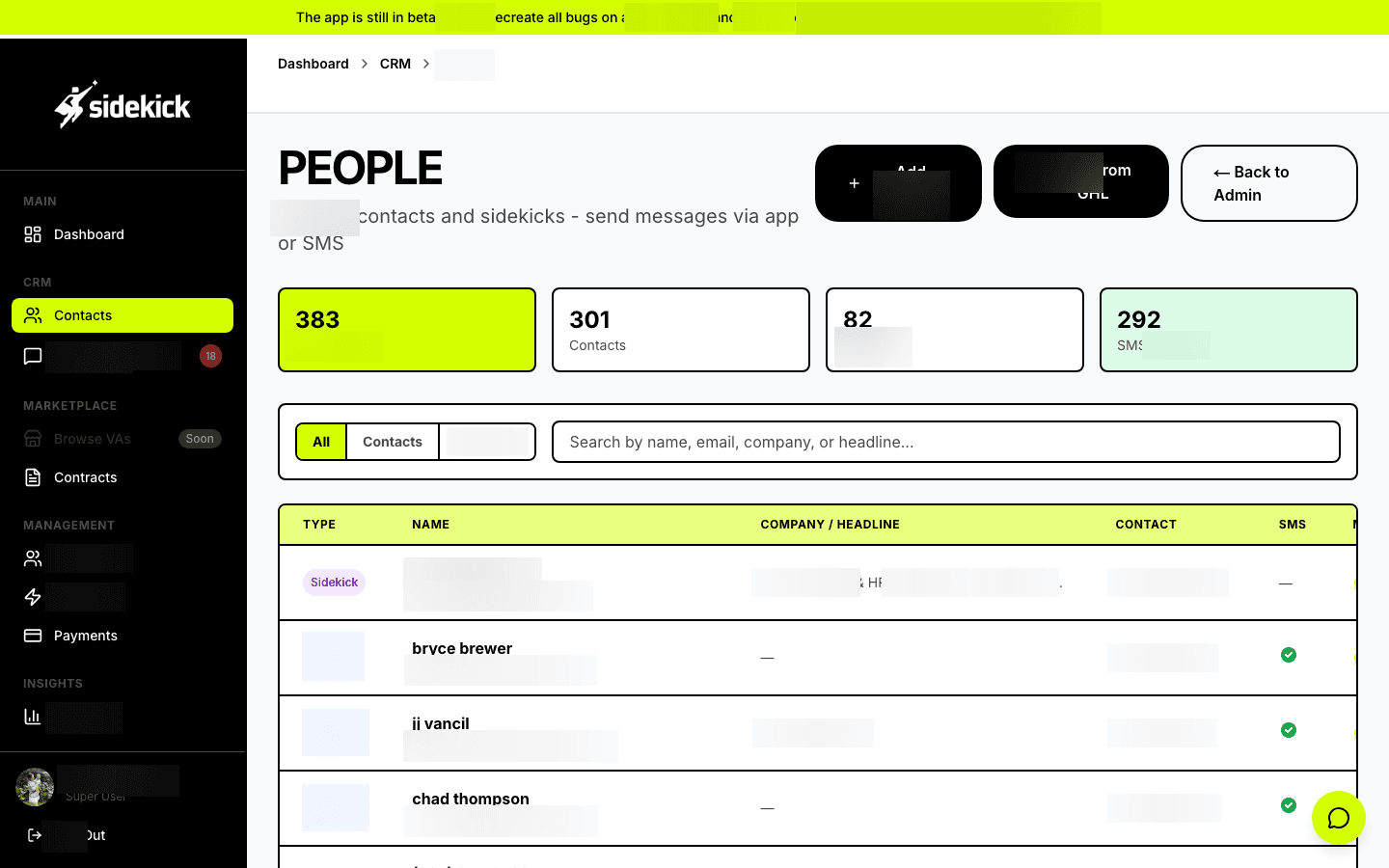 Centralized contact directory with role-based categorization, company associations, and communication history - maintaining a complete relationship map across the entire platform ecosystem.
