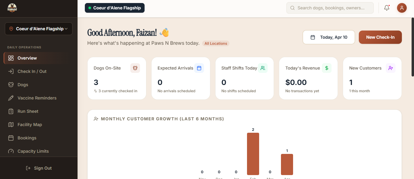 Paws N Brews - Admin View 1