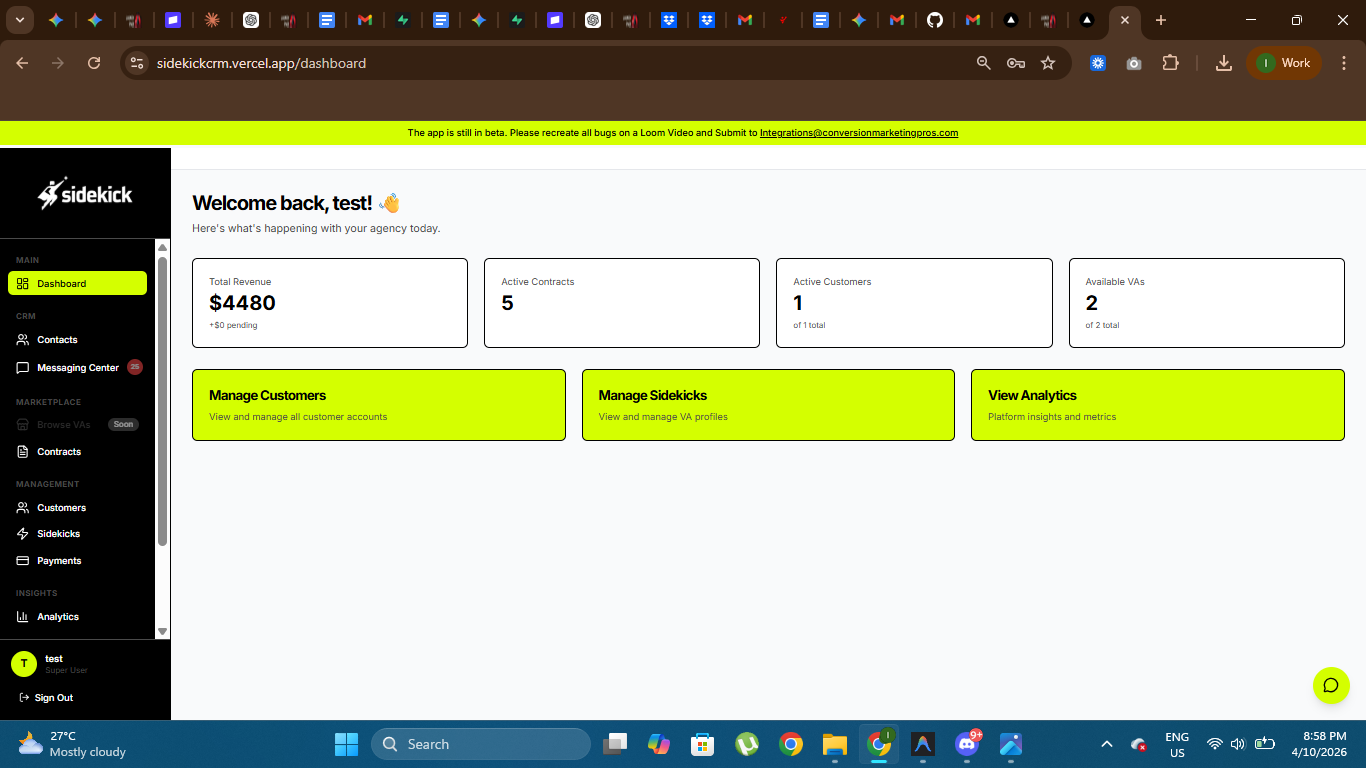 Sidekick | CRM - Admin View 1